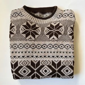 Vintage Men’s Beige and Brown Knit Winter Sweater